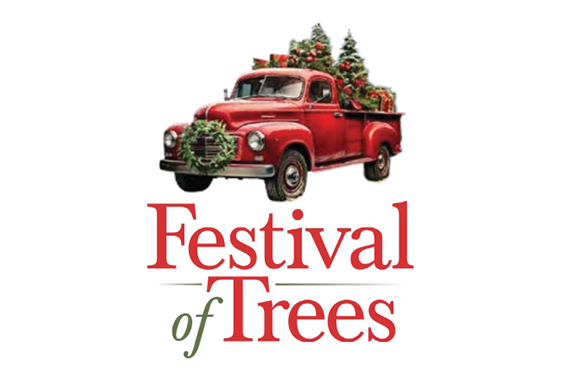 Ilustración de una camioneta roja con un árbol de Navidad en la parte trasera con palabras