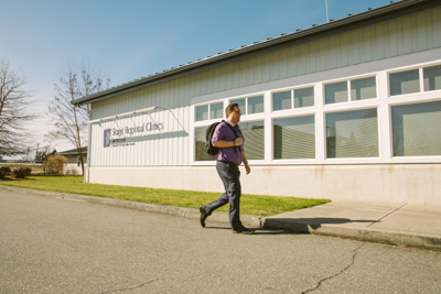 Employee outside Stanwood clinic