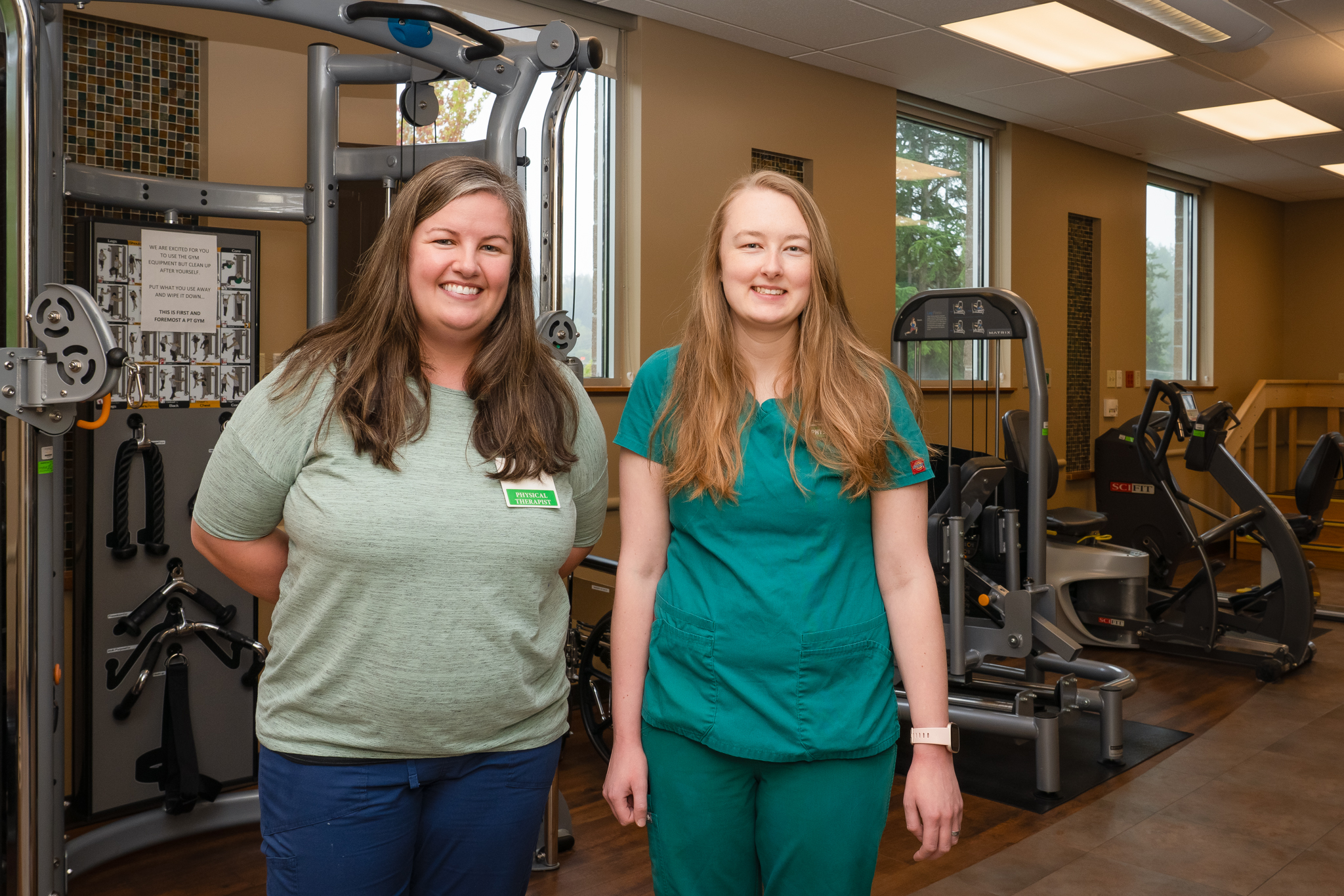 Physical therapist and physical therapist assistant in physical therapy clinic at Cascade Valley Hospital.